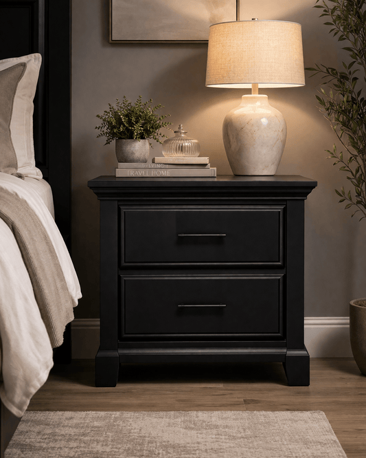 Vanta Black Classic 2 - Drawer Nightstand | Solid Wood - George's Furniture