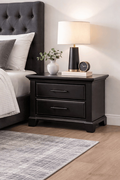 Vanta Black Modern 2-Drawer Nightstand